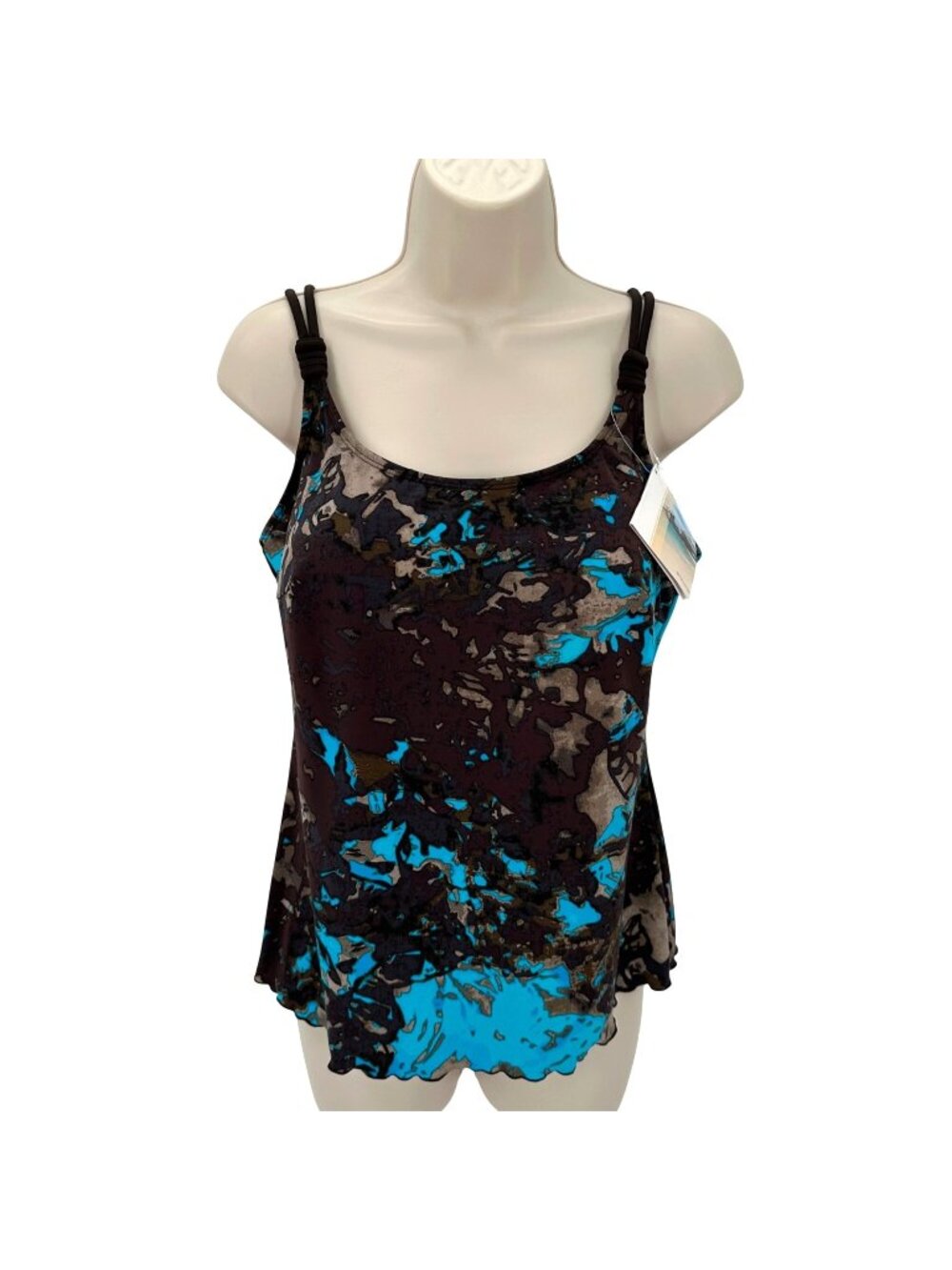NWT Amoena Coral Sea  Abstract Print Tankini Top Adjustable Straps Size 14